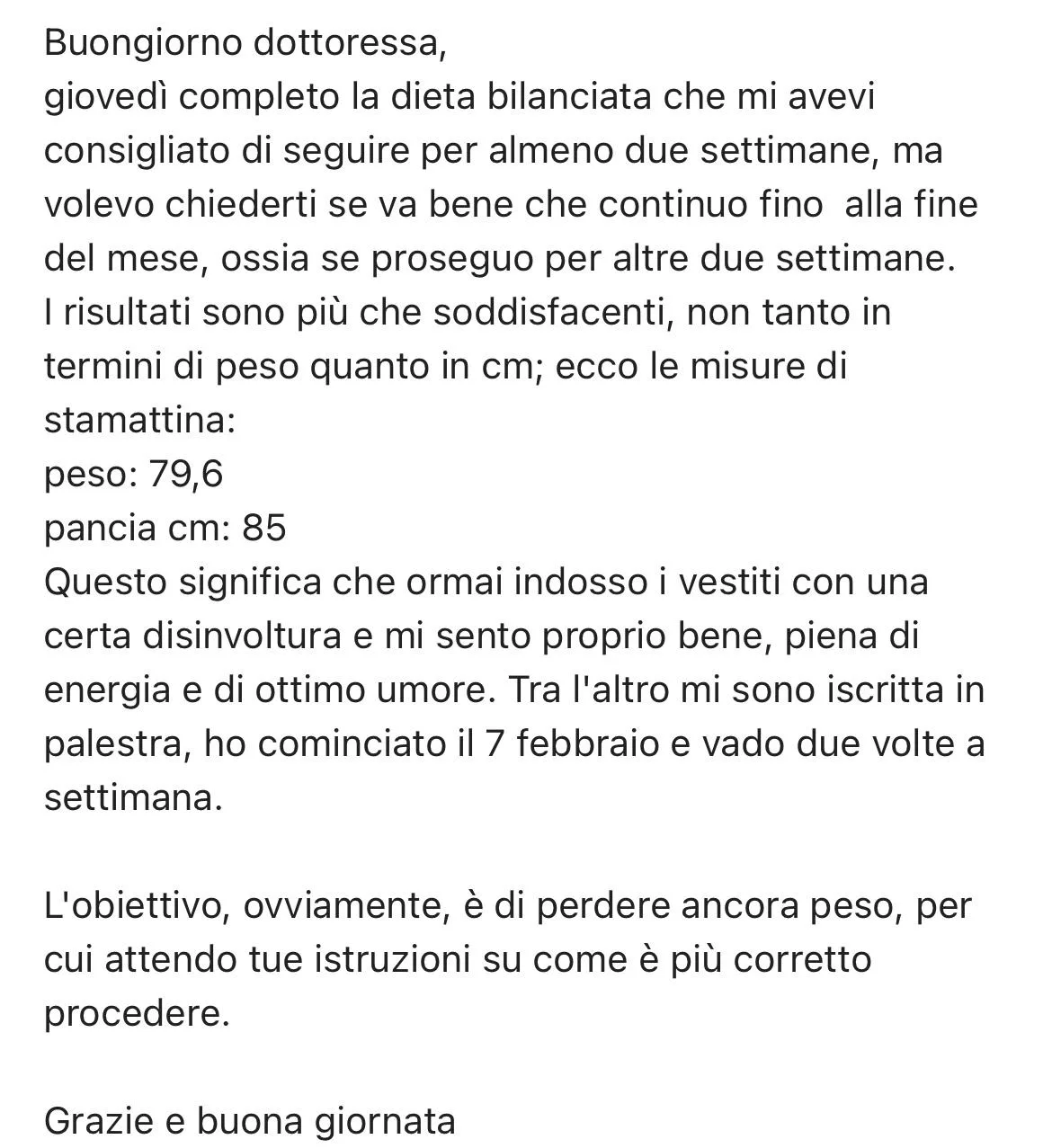 Messaggio WhatsApp reale su misure ed energia
