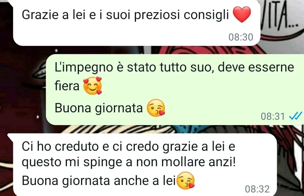 Messaggio WhatsApp reale sul supporto professionale